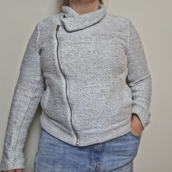Loft Gray Marled Asymmetrical Full Zip Moto Sweater Jacket Size Small - Picture 1 of 12